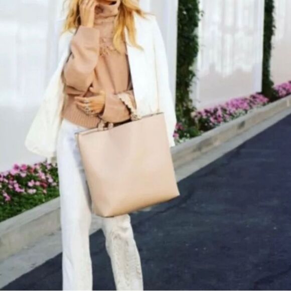 Jules Kae Vegan Leather Tote Bag with shoulder strap in Blush Nude - Picture 1 of 6